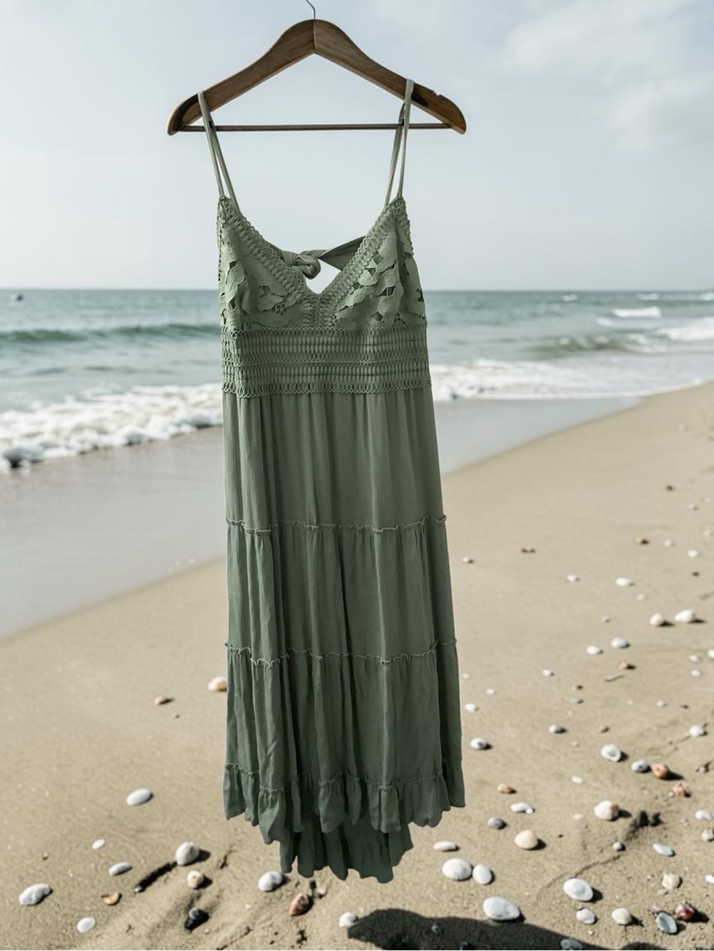 Iceberg Green Midi Dress with Crochet Bodice RT $50